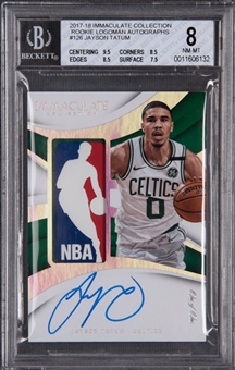 2017/18 Panini "Immaculate Collection" #126 Jayson Tatum Signed Logoman Patch Rookie Card (#1/1) - BGS NM-MT 8/BGS 10